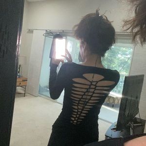 L’Atelier by Caroline De Souza black distressed cut out back top